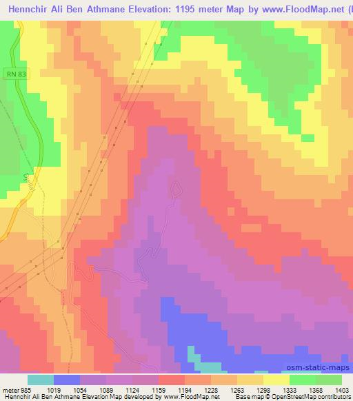 Hennchir Ali Ben Athmane,Algeria Elevation Map