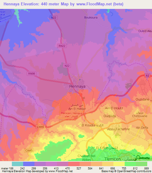 Hennaya,Algeria Elevation Map