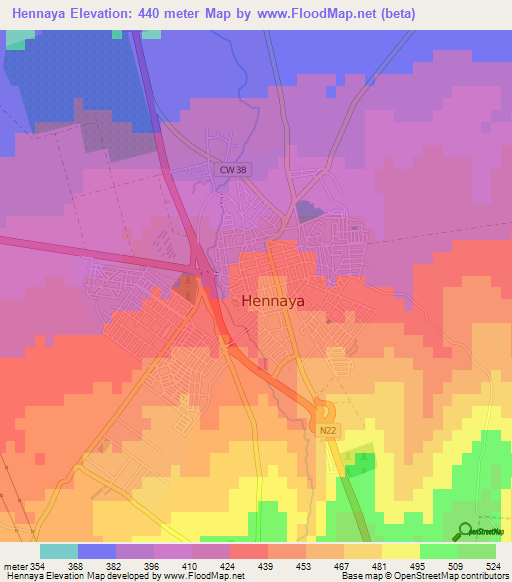 Hennaya,Algeria Elevation Map