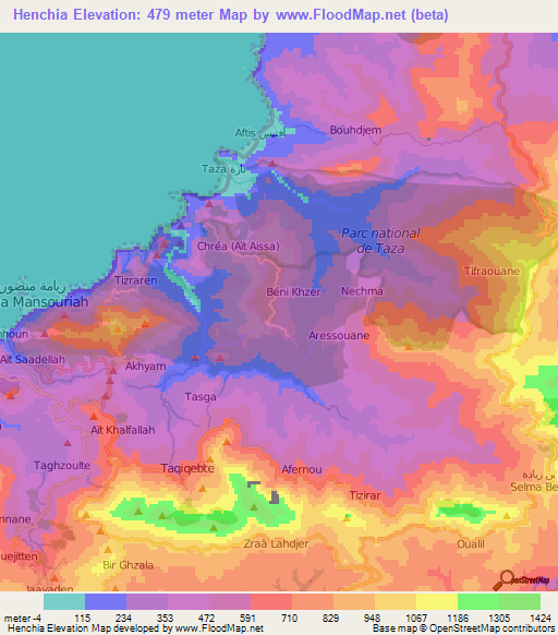 Henchia,Algeria Elevation Map