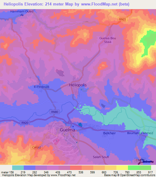 Heliopolis,Algeria Elevation Map