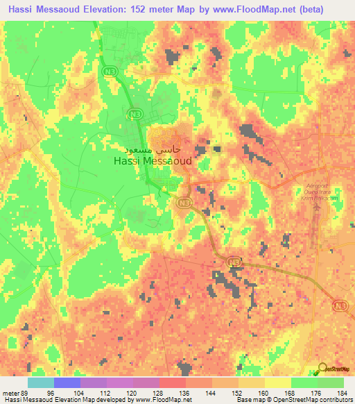 Hassi Messaoud,Algeria Elevation Map