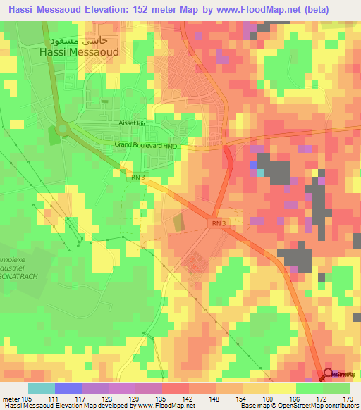 Hassi Messaoud,Algeria Elevation Map
