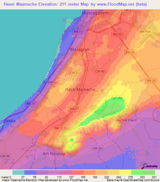 Hassi Maameche,Algeria Elevation Map