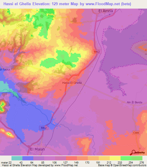 Hassi el Ghella,Algeria Elevation Map