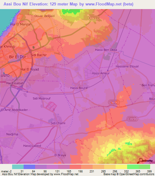 Assi Bou Nif,Algeria Elevation Map