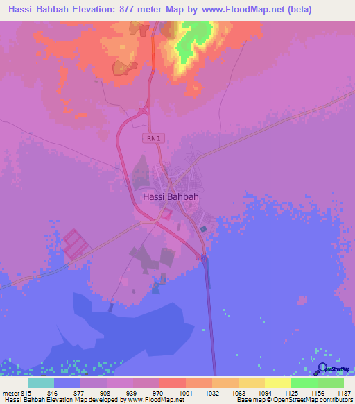Hassi Bahbah,Algeria Elevation Map