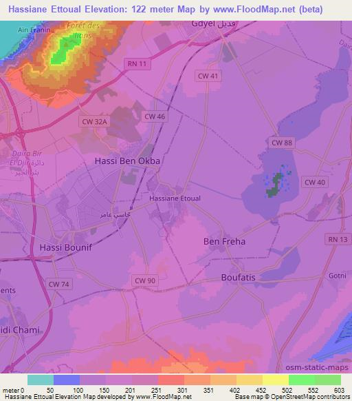 Hassiane Ettoual,Algeria Elevation Map