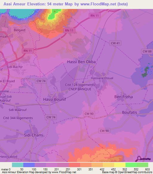 Assi Ameur,Algeria Elevation Map