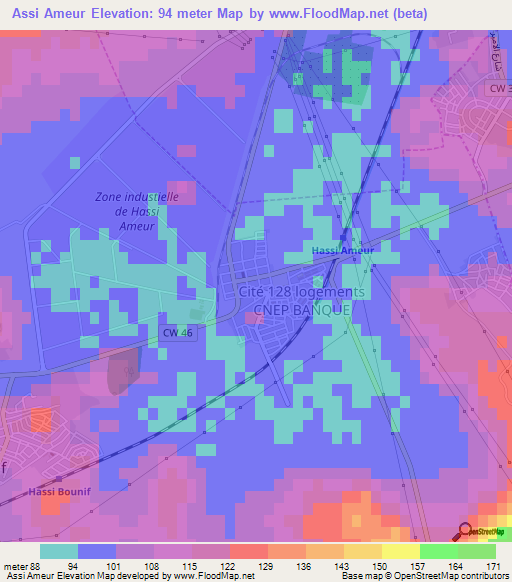 Assi Ameur,Algeria Elevation Map