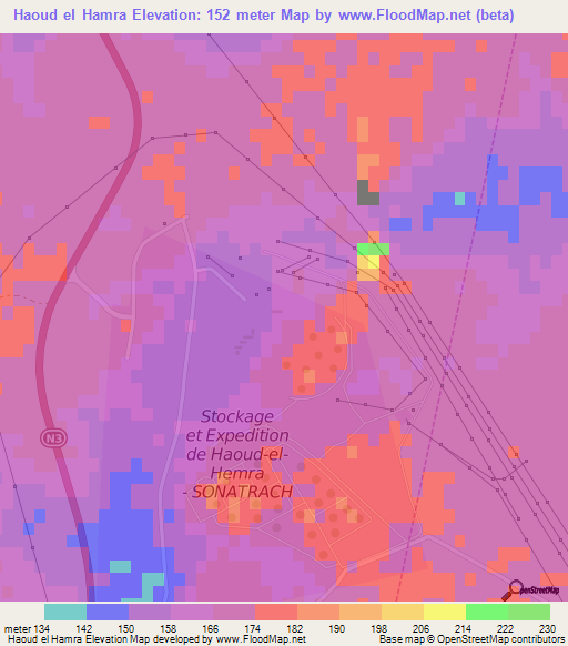 Haoud el Hamra,Algeria Elevation Map