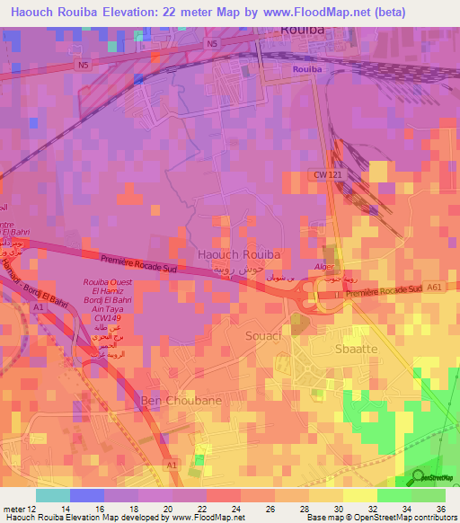 Haouch Rouiba,Algeria Elevation Map