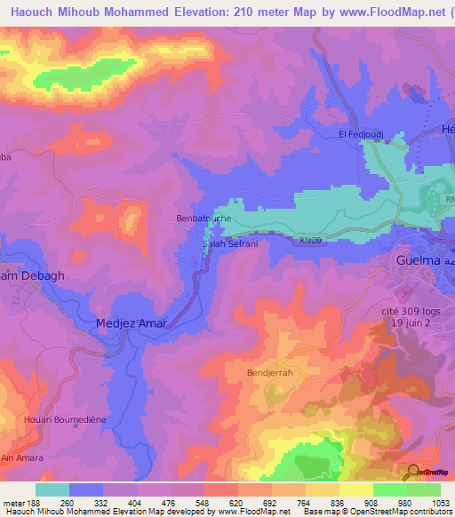 Haouch Mihoub Mohammed,Algeria Elevation Map