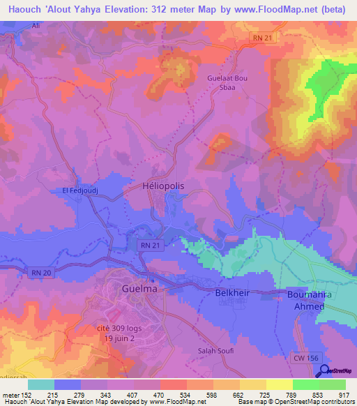Haouch 'Alout Yahya,Algeria Elevation Map