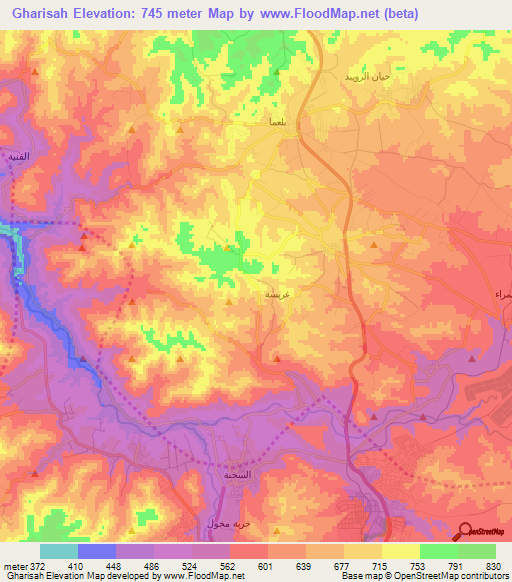 Gharisah,Jordan Elevation Map