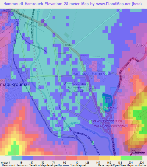 Hammoudi Hamrouch,Algeria Elevation Map