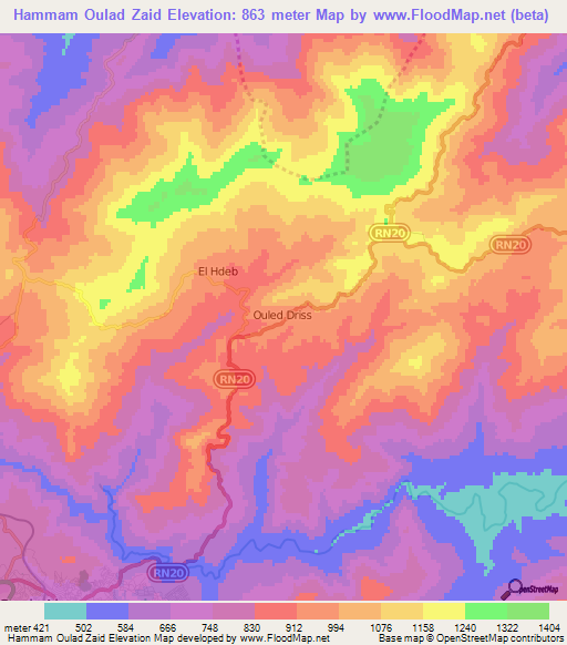 Hammam Oulad Zaid,Algeria Elevation Map