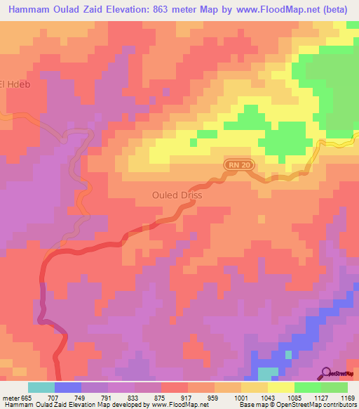 Hammam Oulad Zaid,Algeria Elevation Map