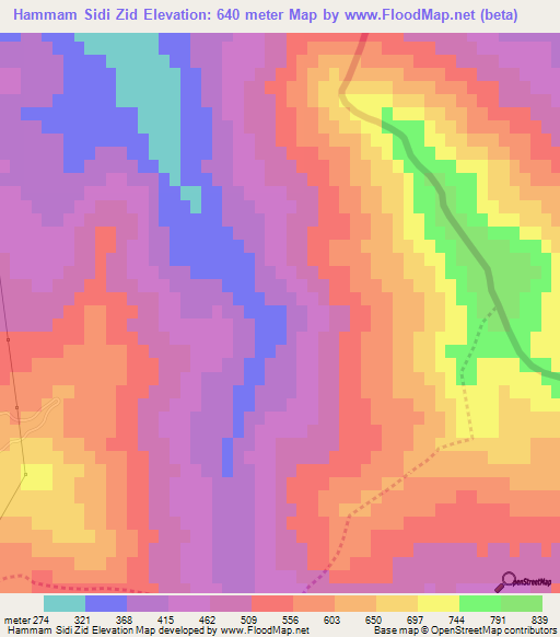 Hammam Sidi Zid,Algeria Elevation Map