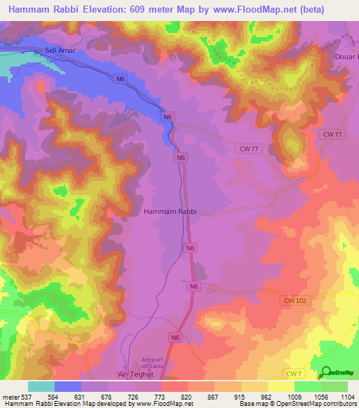Hammam Rabbi,Algeria Elevation Map