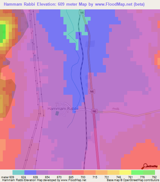 Hammam Rabbi,Algeria Elevation Map