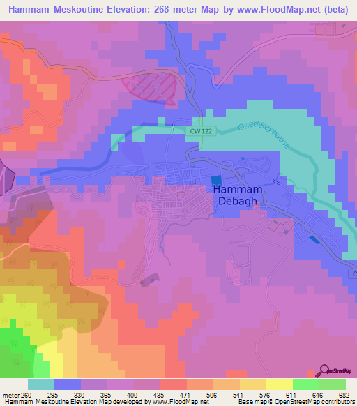 Hammam Meskoutine,Algeria Elevation Map