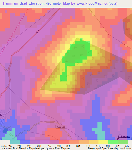 Hammam Brad,Algeria Elevation Map