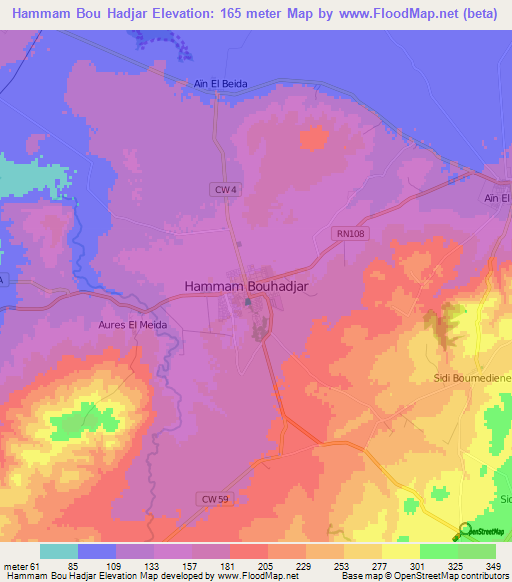 Hammam Bou Hadjar,Algeria Elevation Map