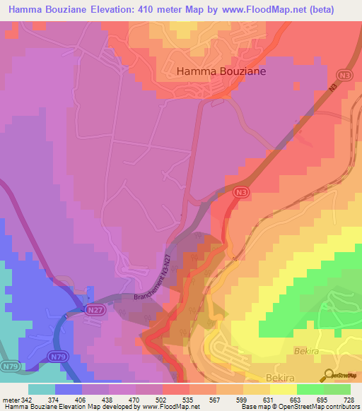 Hamma Bouziane,Algeria Elevation Map