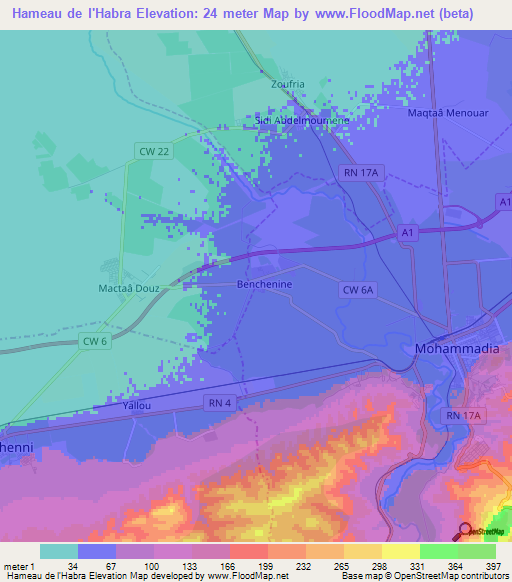 Hameau de l'Habra,Algeria Elevation Map