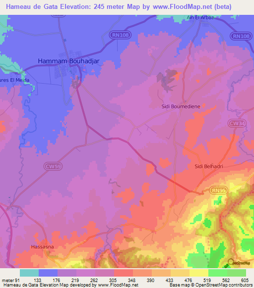 Hameau de Gata,Algeria Elevation Map