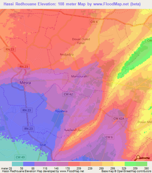 Hassi Redhouane,Algeria Elevation Map