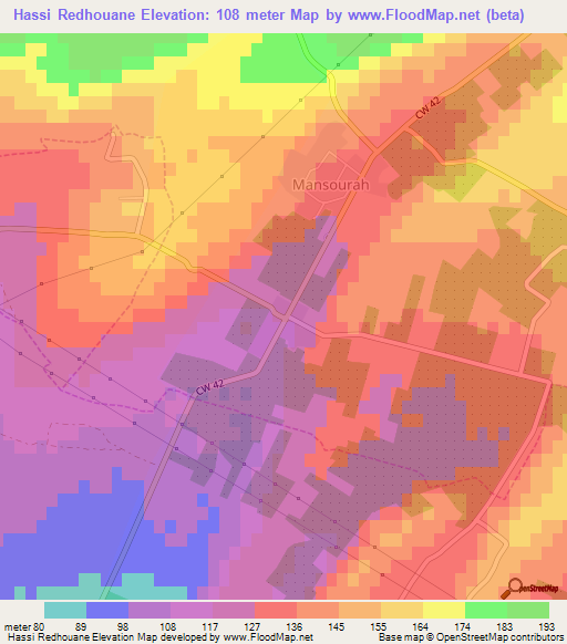 Hassi Redhouane,Algeria Elevation Map