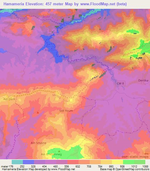 Hamameria,Algeria Elevation Map