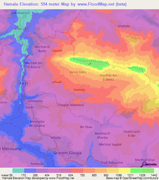 Hamala,Algeria Elevation Map