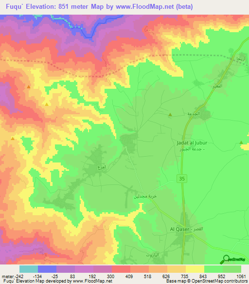Fuqu`,Jordan Elevation Map