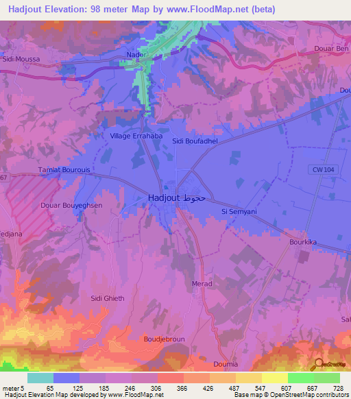 Hadjout,Algeria Elevation Map