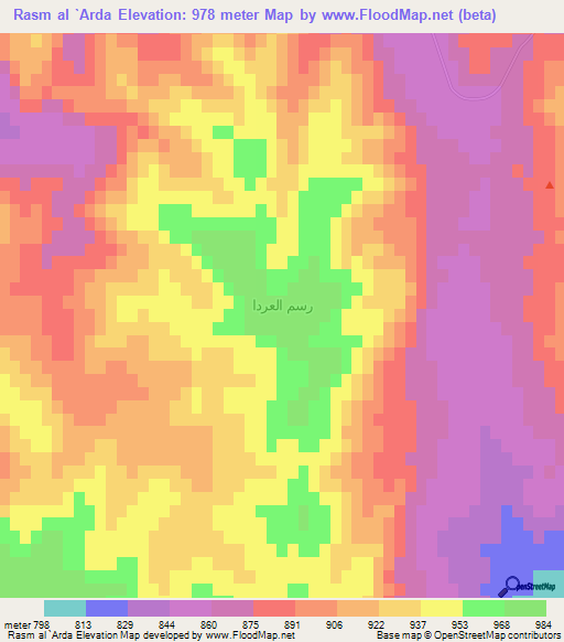 Rasm al `Arda,Syria Elevation Map