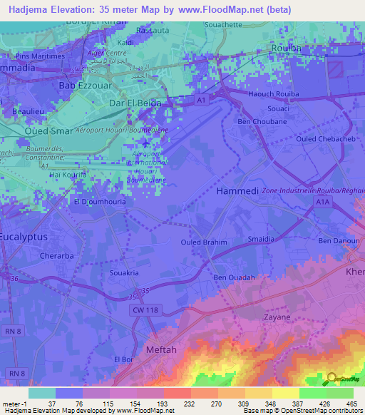 Hadjema,Algeria Elevation Map