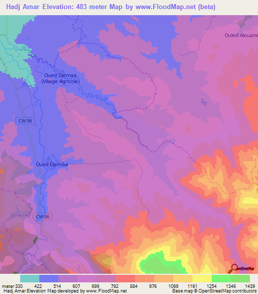 Hadj Amar,Algeria Elevation Map