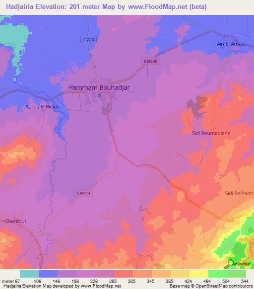 Hadjairia,Algeria Elevation Map