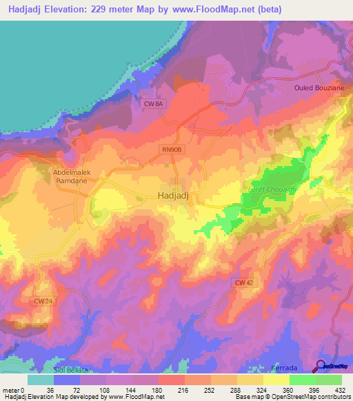 Hadjadj,Algeria Elevation Map