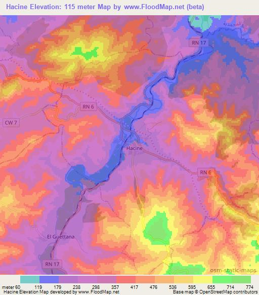 Hacine,Algeria Elevation Map