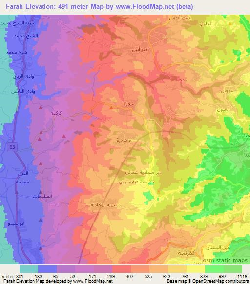 Farah,Jordan Elevation Map