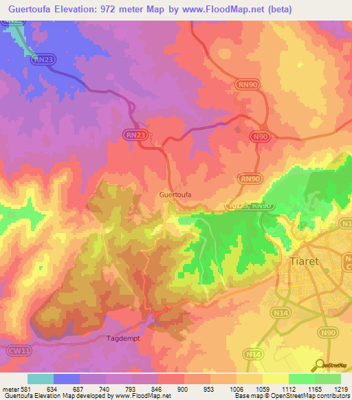Guertoufa,Algeria Elevation Map