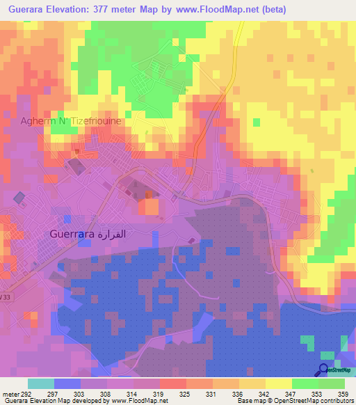 Guerara,Algeria Elevation Map