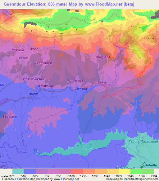 Guenndour,Algeria Elevation Map