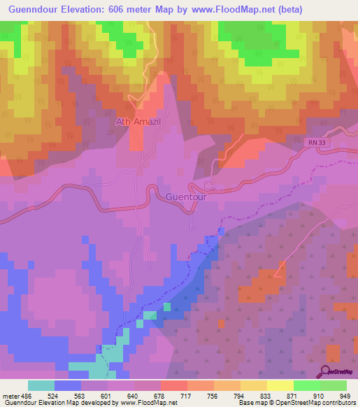 Guenndour,Algeria Elevation Map