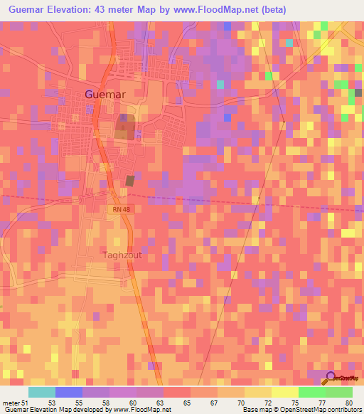 Guemar,Algeria Elevation Map