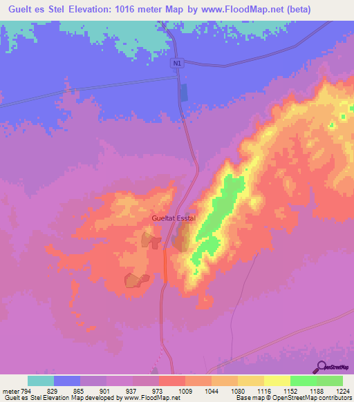 Guelt es Stel,Algeria Elevation Map